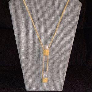 Faux leather necklace w/  double wrapped quartz